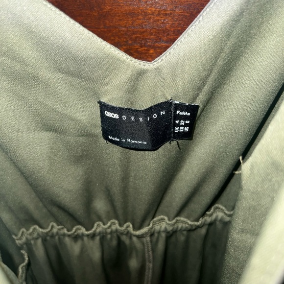 ASOS DESIGN Petite pleated cami midi dress with drawstring waist in khaki - Picture 5 of 5